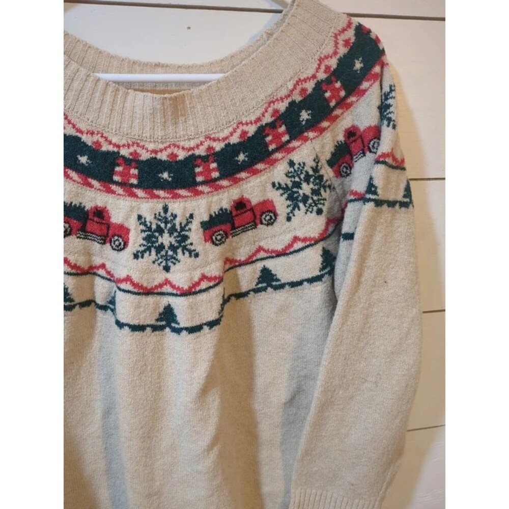 Maurices 1X Christmas sweater red truck tree holiday party